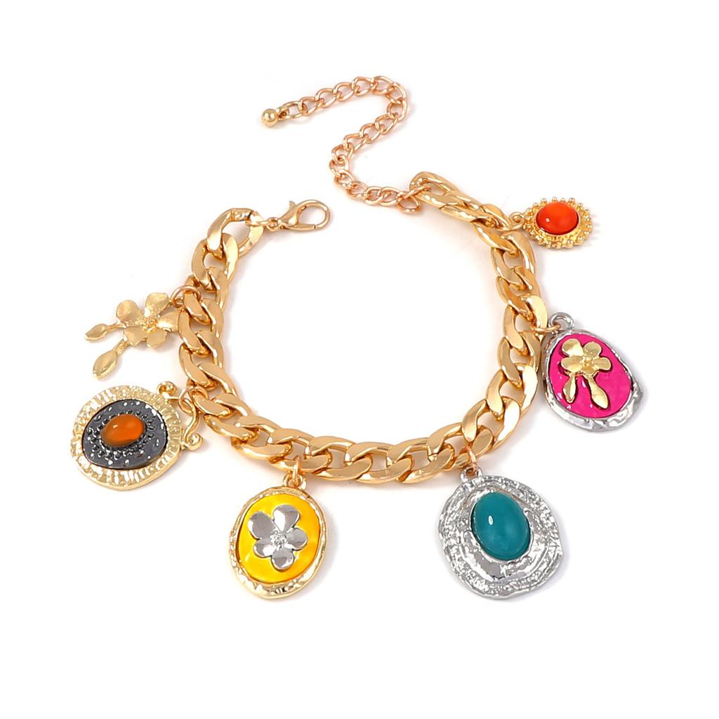 Literary retro light luxury high-end design sense alloy resin color matching ethnic style pendant multi-layer necklace