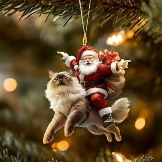 Santa Claus Dog Christmas Ornaments Funny Santa Claus Riding Puppy Ornaments 2D