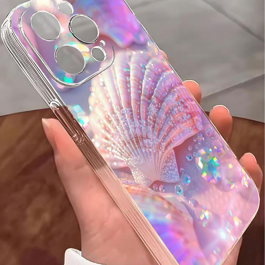 Pink Shell Anti-Fall Transparent Case for iPhone 14-17 Pro Max