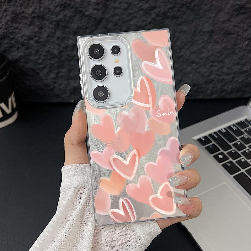 Motif Cœurs d'Amour Plume Pailletée Coque de Téléphone Rigide en PC Pour Samsung S25 Ultra S24 FE S23 A36 A56 A16 A55 Pailletée Antichoc TPU Bord Souple Mince