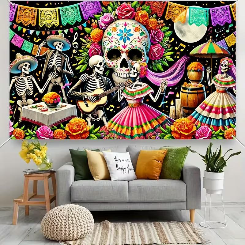 2D Cinco De Mayo Colorful Paper Flag Music Note Floral Photography Background Cloth