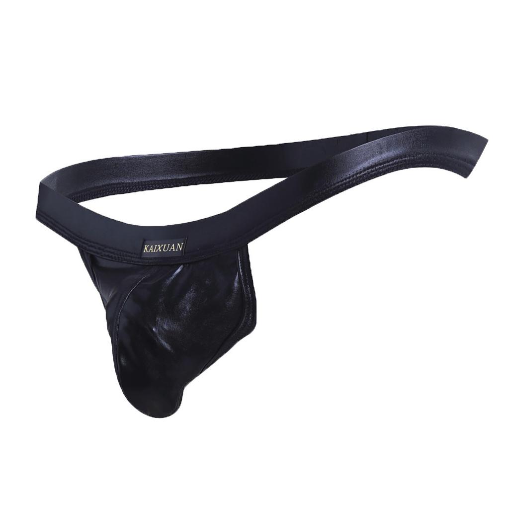 Men Sexy Underwear Bare Buttocks Leather Underpants Pouch Thong G-String
