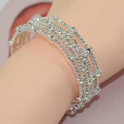 Adjustable Opening Alloy Bracelet Shiny Rhinestones Multi Layer Design Bangle Wristband Wrist