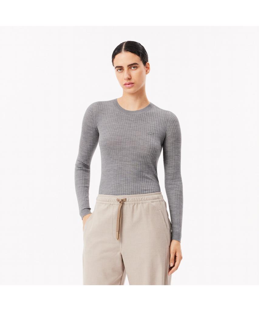 LACOSTE Women'S Slim Fit Rib Knit Crew Neck Sweater Af2576-54N Cca