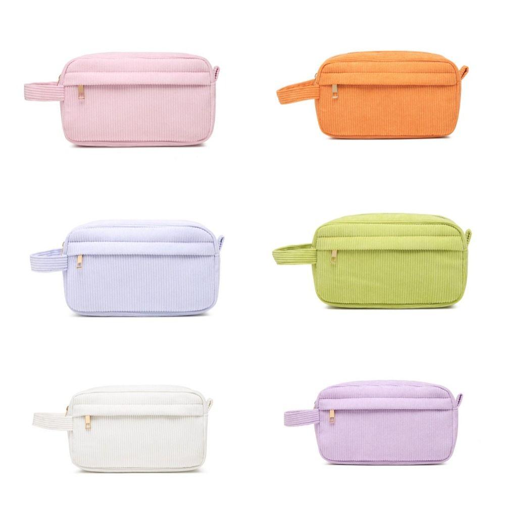 Solid Color Wash Toiletry Storage Bag Large Capacity Makeup Bag Corduroy Cosmetic Bag Travel