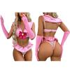 Women Teddy Lingerie Set School Girl Costume Cute Bow Bra and Panties Ruffled Skirt Glove Set for Babydoll Sleepwear