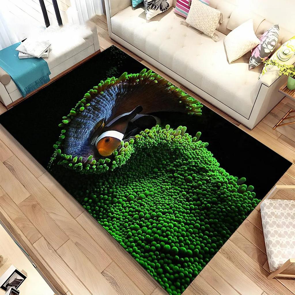 3D Meeresboden Unterwasserwelt Teppich Wohnzimmer Dekoration Schmutzabweisend Schlafzimmer Sofa Couchtisch Bereichsteppiche Waschbare Fußmatte