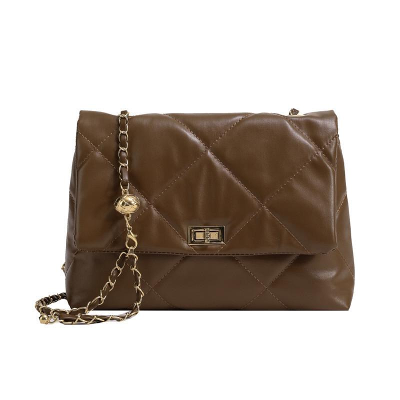 Chic Pu Leather Quilted Chain Shoulder Bag Fashionable Vintage Style For Women