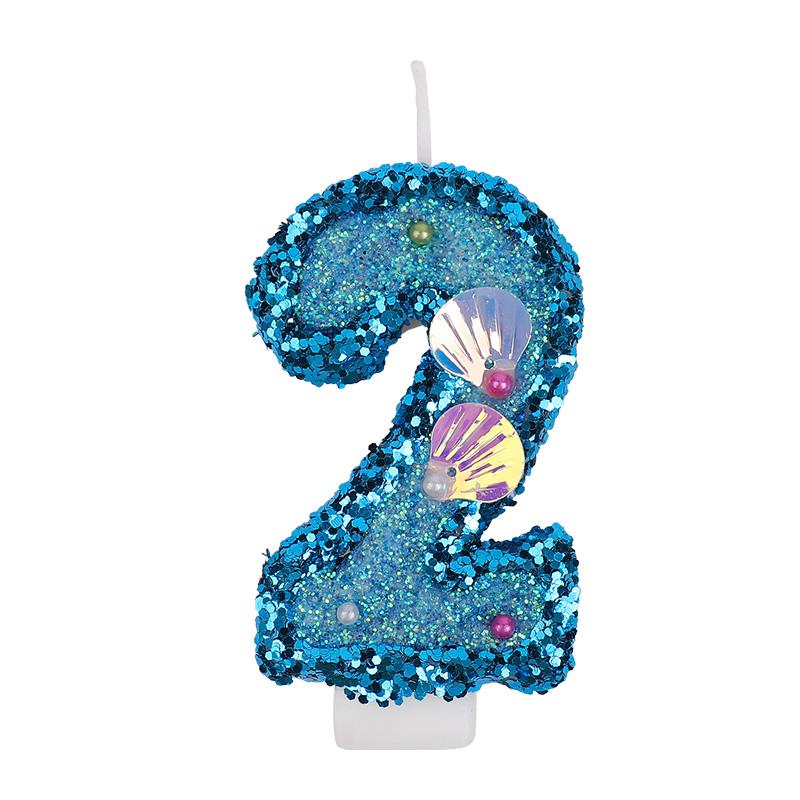 Glitter Blue Number Cake Candles Kids Boy Girl Birthday Party Cake Topper Decoration Mermaid Party Supplies Under The Sea Decor