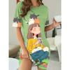 Cartoon Japanese And Cute Kitten Print Casual Dress - Comfortable Short Sleeve Round Neck T-Shirt Dress