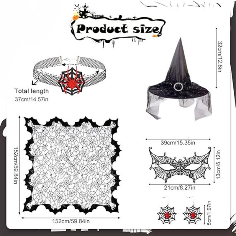 Women Witch Costume Accessories with Witch Hat Eye Mask Choker Necklace Earrings for Women Halloween Masquerade Cosplay
