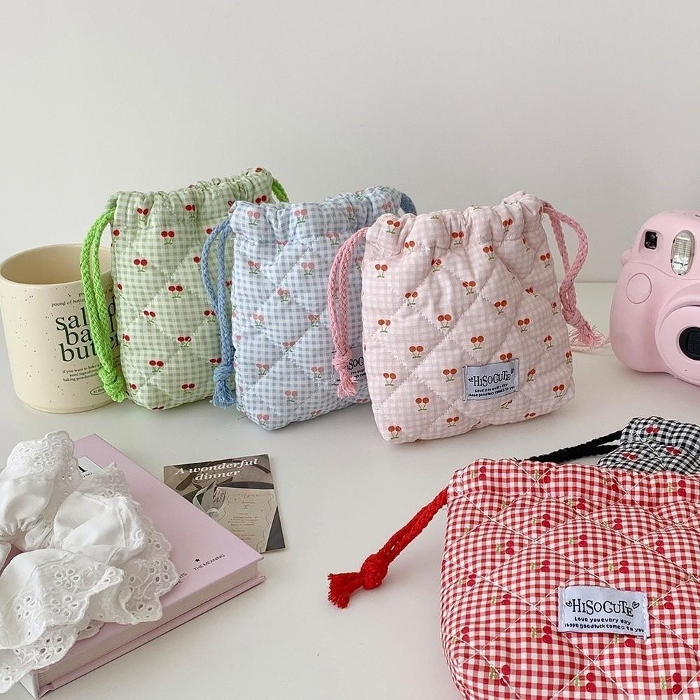 Tragbare Kirsch-Kordelzugtasche Mehrzweck-Großraum-Make-up-Lippenstift-Aufbewahrungstasche Kosmetiktasche