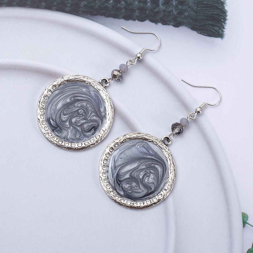 

Korean Geometric Round Alloy Drop Earrings - Retro Style Party Jewelry античный серебряного