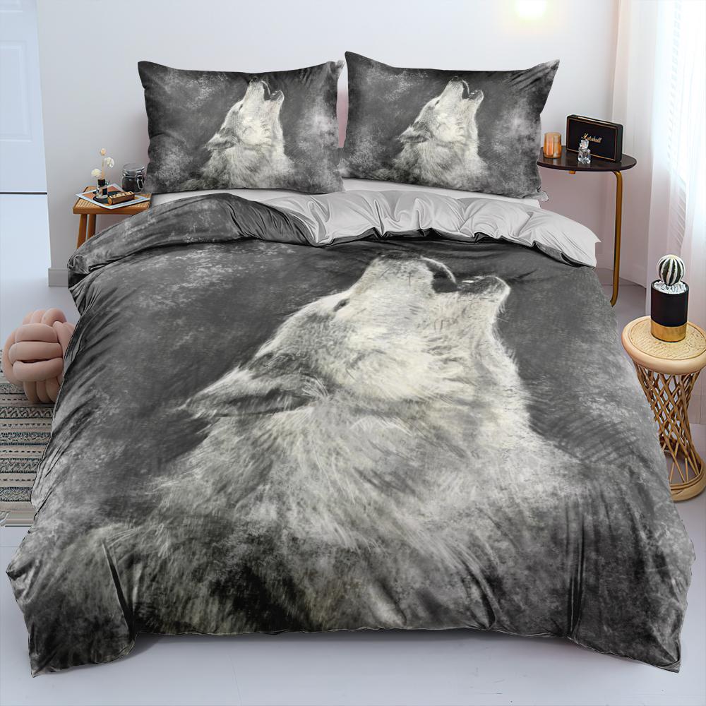 Comforter Wolf Queen Size Wolf Running In The Snow Twin Bedding Set Polyester Safari Animals Comforter For Kids Boys