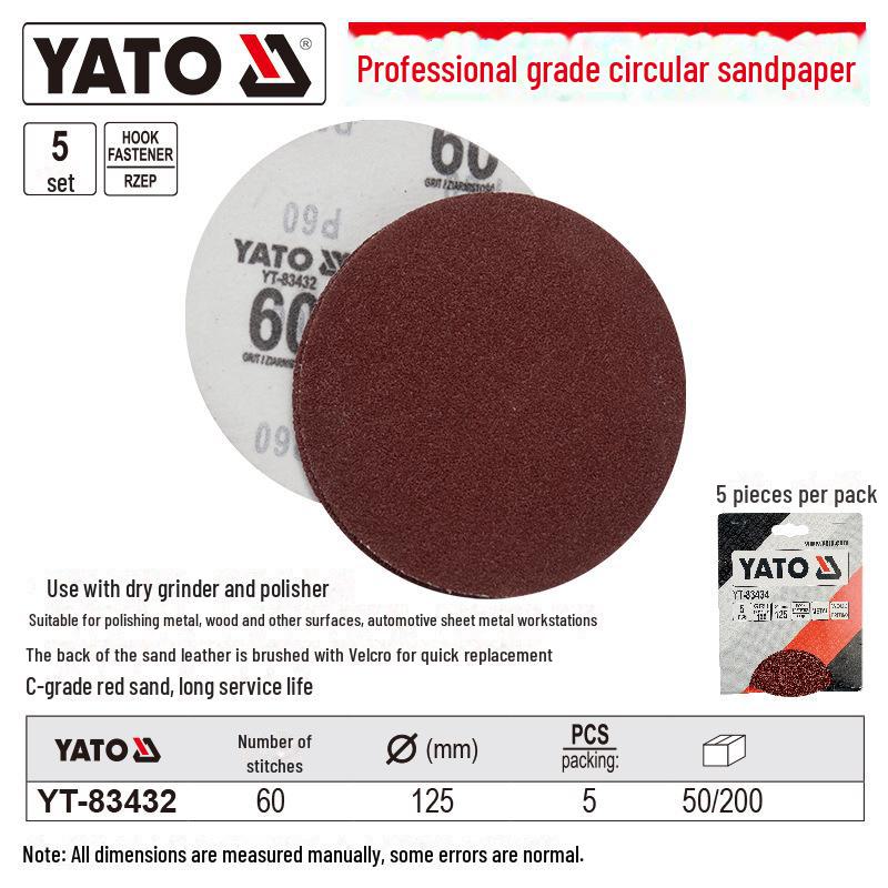 YATO Self-Adhesive Circular Sandpaper for Angle Grinders and Pneumatic Polishers