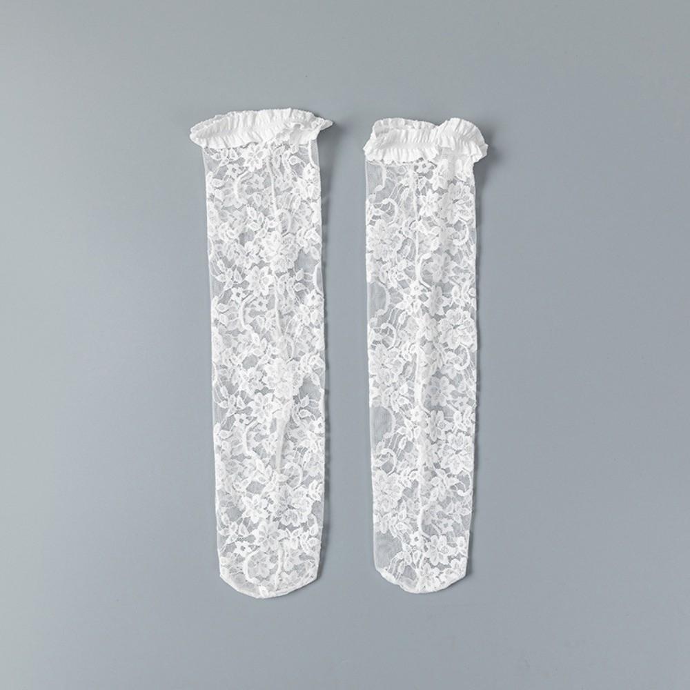 Mid-Calf and Long Lolita JK Mid-Calf Socks Net Socks Lace Silk Hosiery Flower Leg Warmers Women Mid White