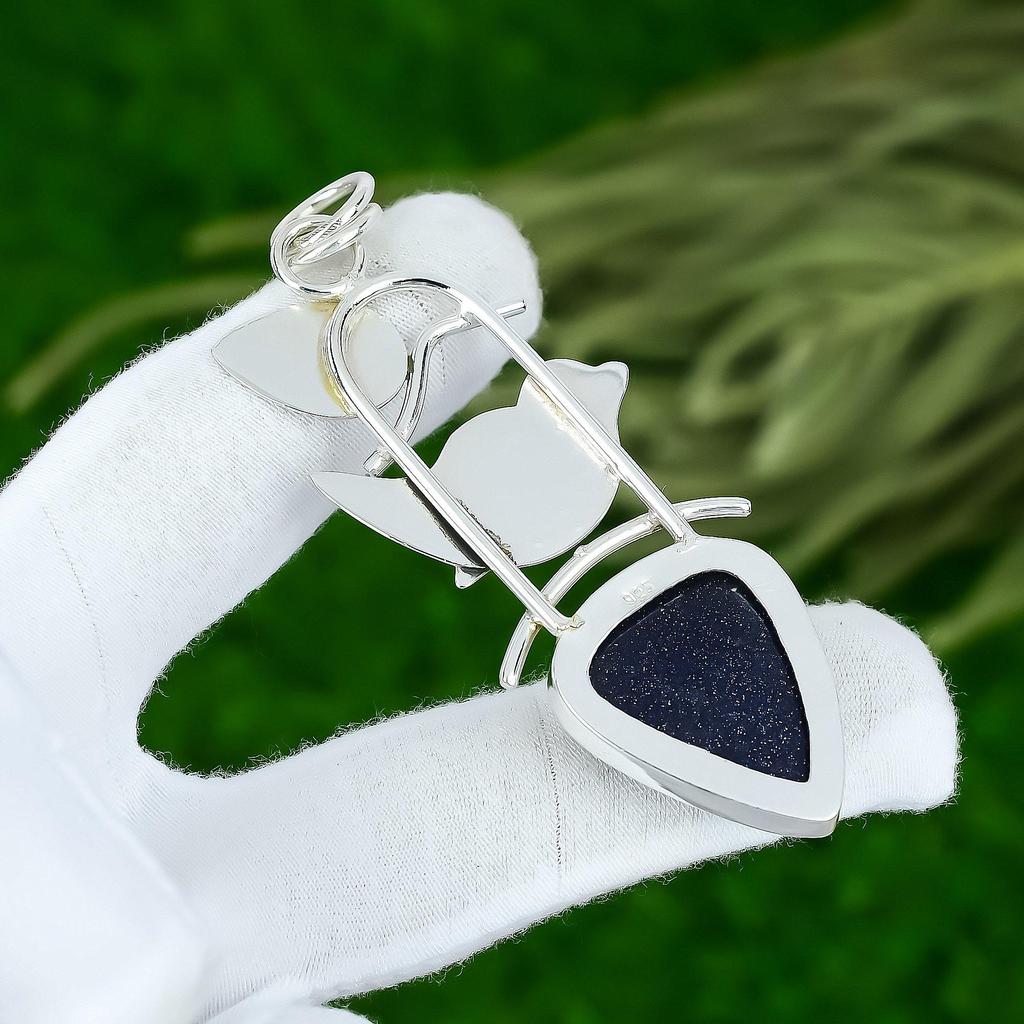 Birthday Gift For Her Natural Blue Sunstone Gemstone Pendant 925 Sterling Silver