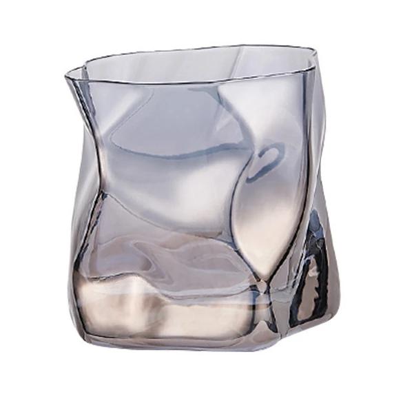 280ml Glass Irregular Cups Creative Twisted Grain Cup Abnormal Shape Frosted Transparent Golden Edge Whiskey Glass Wine Glasses