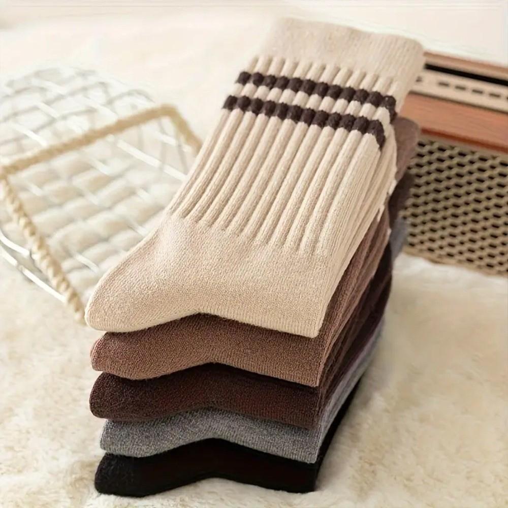 5paris Elastic Stripe Socks Soft Calf Socks Preppy Style Cotton Socks Lady