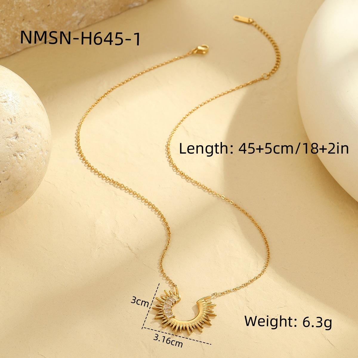GEMCHIC Women s 18K Gold Stainless Steel Half-Sun Flower Pendant Necklace with Rectangular Zircon