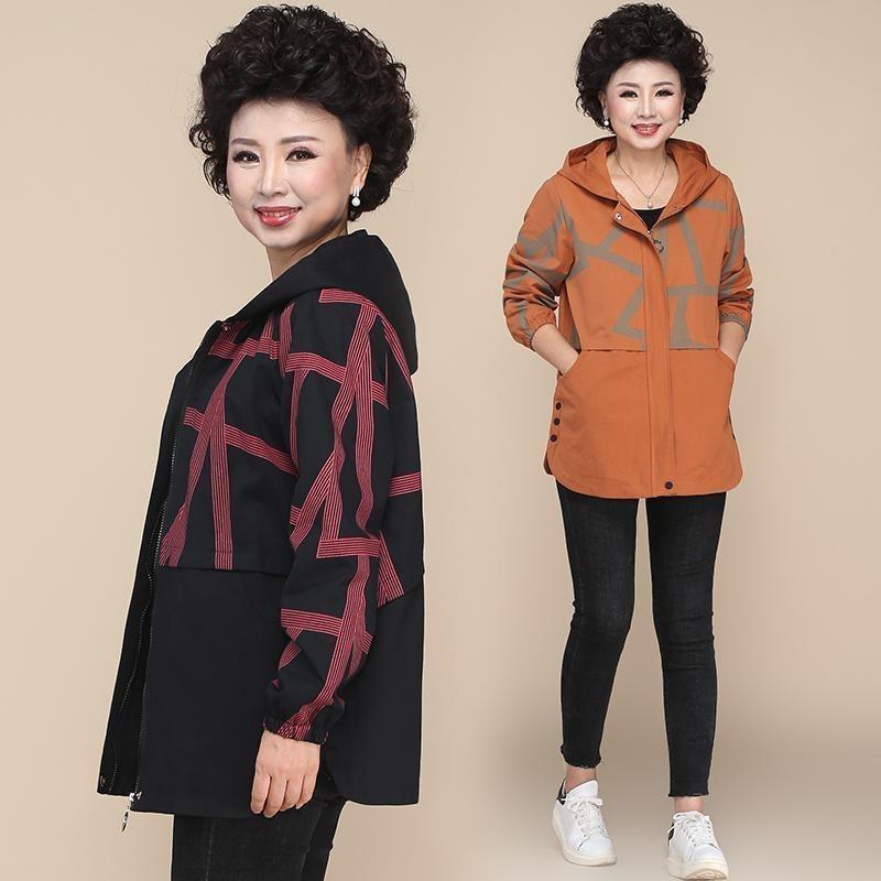 Damen Frühlings Kapuzenjacke, Große Größe Mode, Windjacke mit Futter
