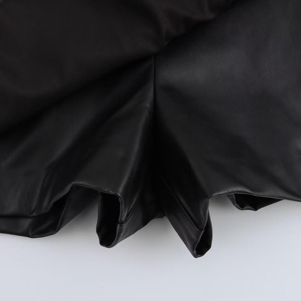 Women's Slim-Fit Asymmetrical Faux Leather High-Waisted Skirt Shorts - Spring 2025
