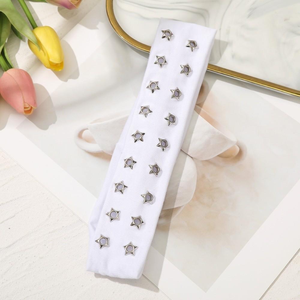 

New Metal Rock Hollow Eyelet Elastic Headband Fabric Air Eye Studded Headbands Star High Elastic Casual Sports Headbands Punk белый