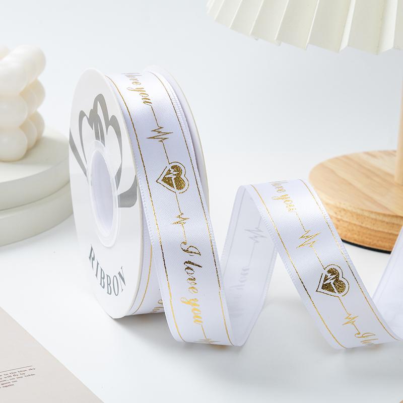 Gold-embossed Heart Pattern Ribbon, Valentine's Day Proposal Ribbon Gift, Baking Flower Packaging Ribbon, Bouquet Satin Ribbon