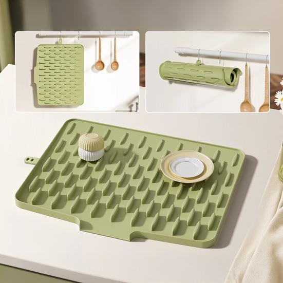 Yousheng Dish Drying Mat Heat Resistant Silicone Kitchen Drying Mat Non-Slip Kitchen Countertop Mat Prevents Water Build Up for Hot Pots Pans Meal
