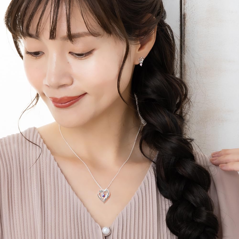 Future Choose from 12 heart and feather silver pendant necklace for women Rhodolite Angel birthstones, design, (January Garnet)