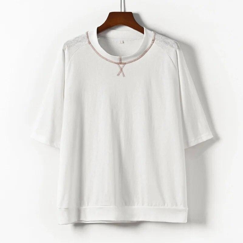 

Johnature женские винтажные футболки из смесового хлопка однотонные летние футболки с круглым вырезом и половиной рукавов повседневные мягкие женские футболки XXL белый