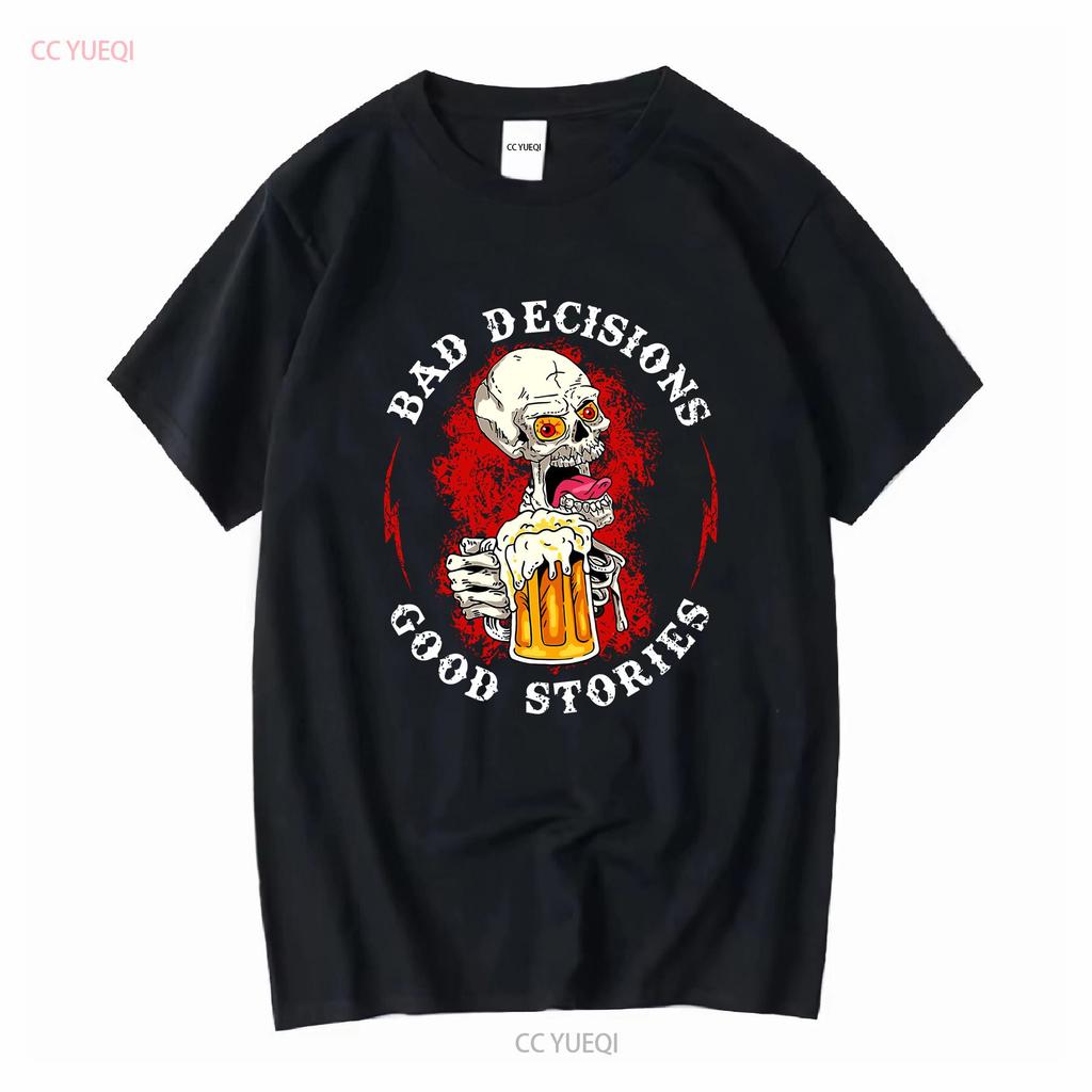 Bad Decisions Make Good Stories Drinking Skull Print T Shirt vintage Washed Unisex designer clothes Soft Comfortable fashion