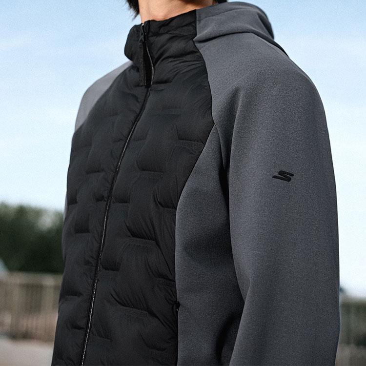 Skechers Windproof Warm Lightweight Fitted Woven Solid Color Spliced Hooded Short Down Jacket Men Jackets P425M141-0018