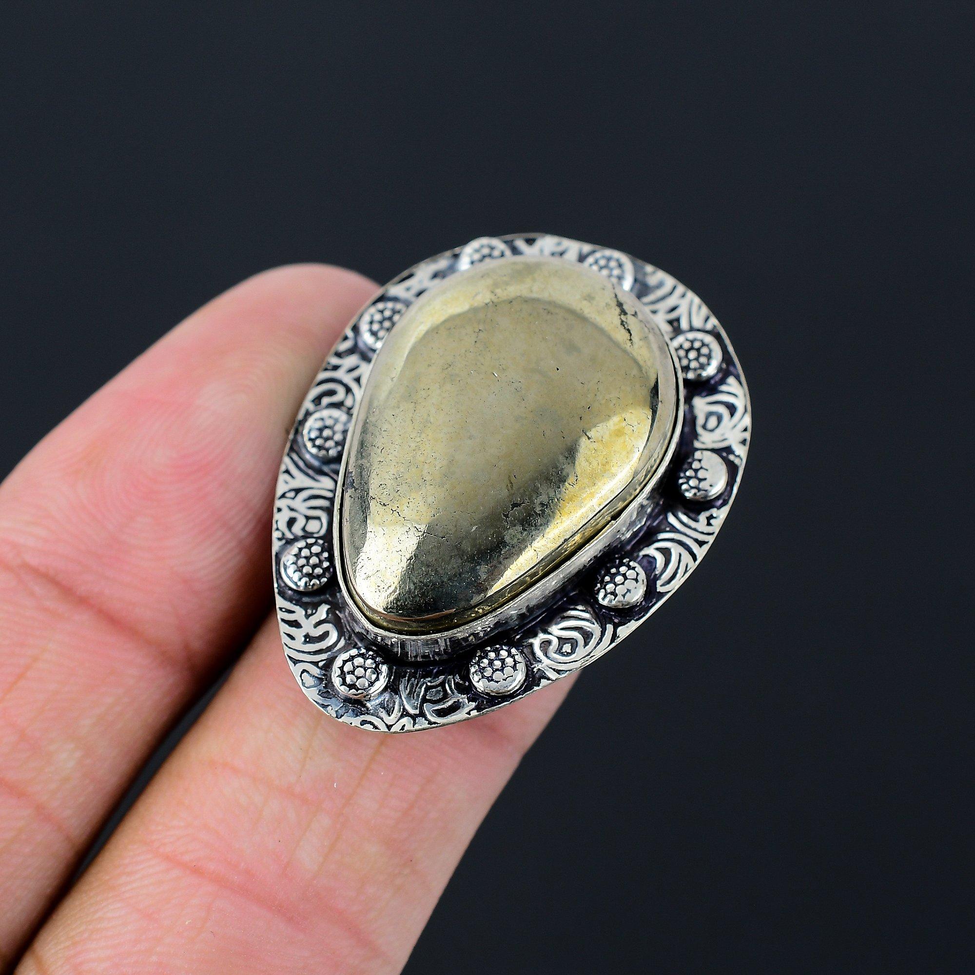 Mothers day Sale 925 Sterling Silver Pyrite Stone Promise Ring Jewelry US 6.5 6.5