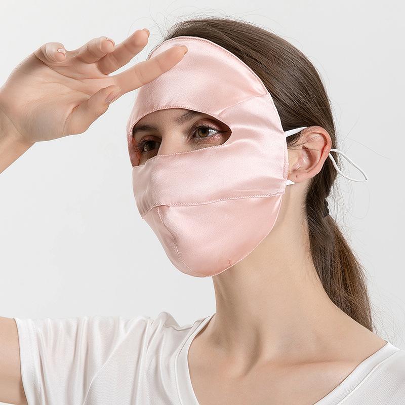Women‘s Comfortable 100% Silk Sun Protection Face Cover Full Face UV Protection Mask Breathable Summer for Cycling Driving