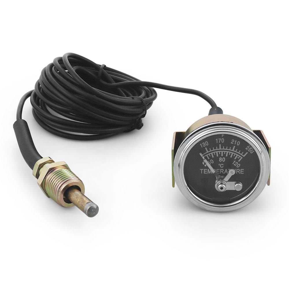 2" 52MM Mechanical 12V Water Temp Gauge Manually Alarm 50-120℃/130-250℉ Water Temperature Meter Yellow Light NPT 1/2 Sensor