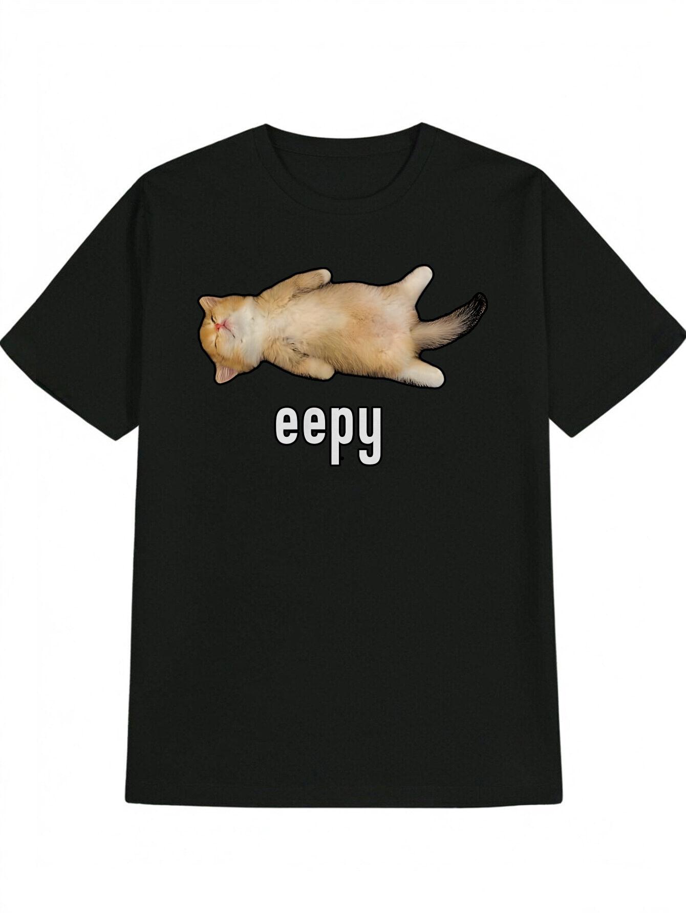 Casual  Eepy  Cat Graphic T-shirt - Black XXXXL