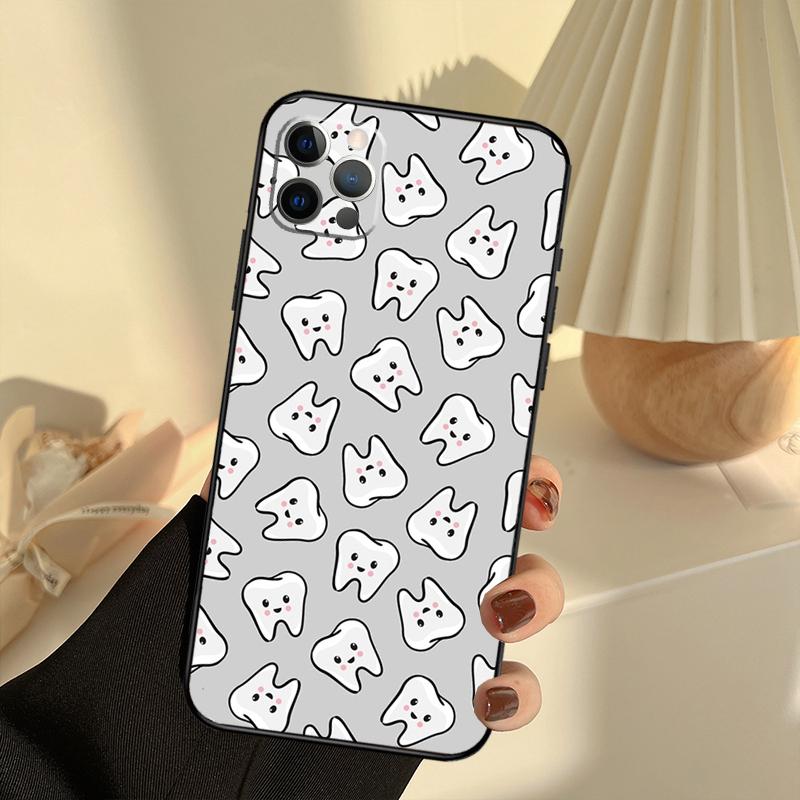 Dentist Tooth Pattern Case For iPhone 11 12 13 14 15 16 Pro Max Cover For iPhone 13 12 Mini XR X XS Max Plus