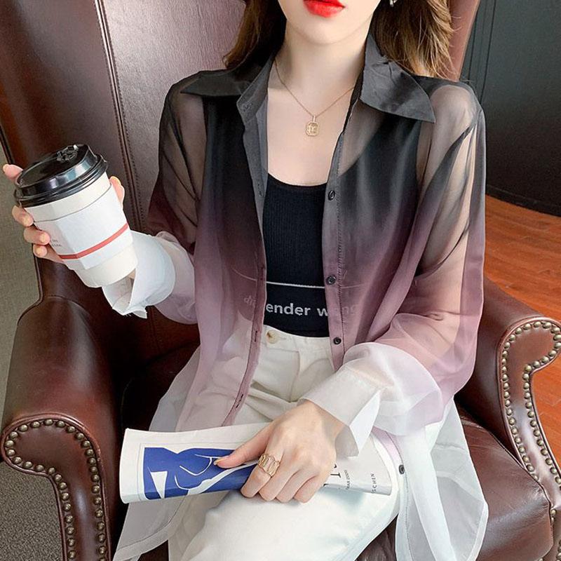 

Летняя женская градиентная шифоновая рубашка женская рубашка с контрастным принтом Tie Dye солнцезащитные рубашки женские уличная блузка M кофейный