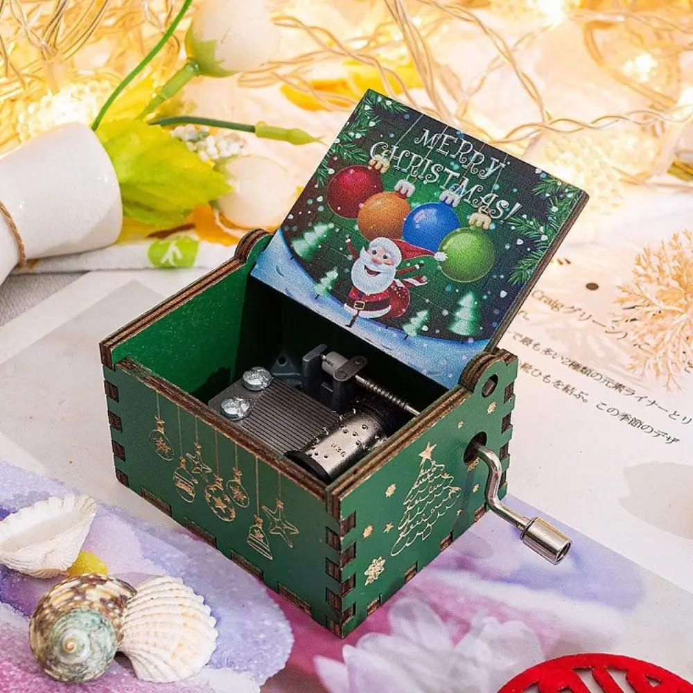 Wooden Hand Crank Music Box Anime Theme Halloween Merry Christmas Decoration Home Christmas Birthday Gift