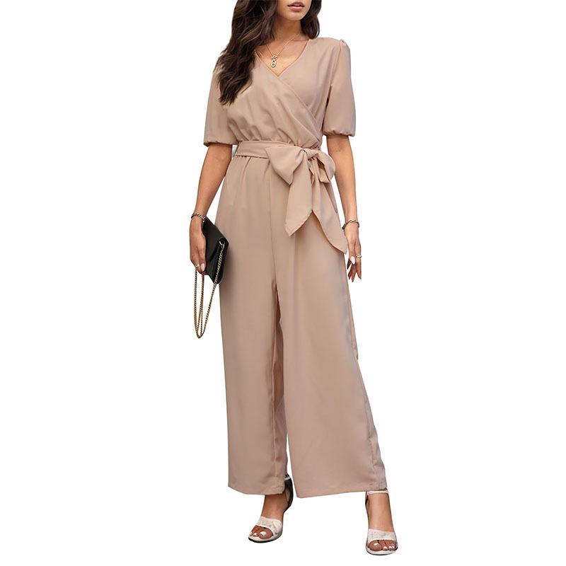 V-neck One-piece Wide-legged Trousers Summer Women's Casual Commuter Strappy Jumpsuit