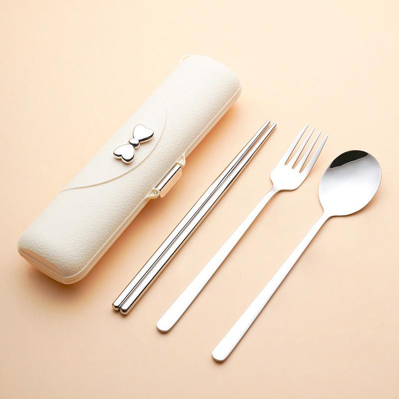 304 Stainless Steel 3-Piece Cutlery Set: Fork, Spoon, Chopsticks – Portable for Camping, Travel, or Student Use.