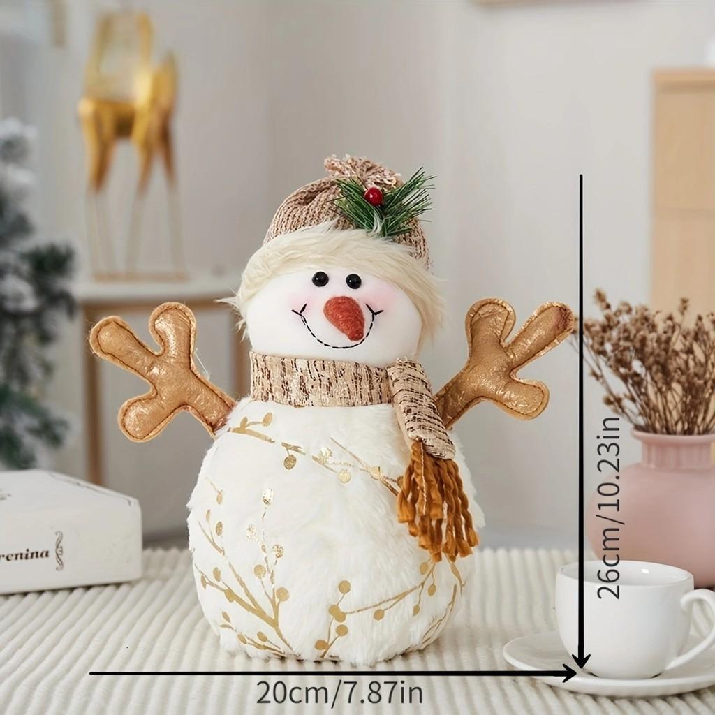 Christmas Plush Snowman Figurine With Foam And Fabric For Holiday Decor