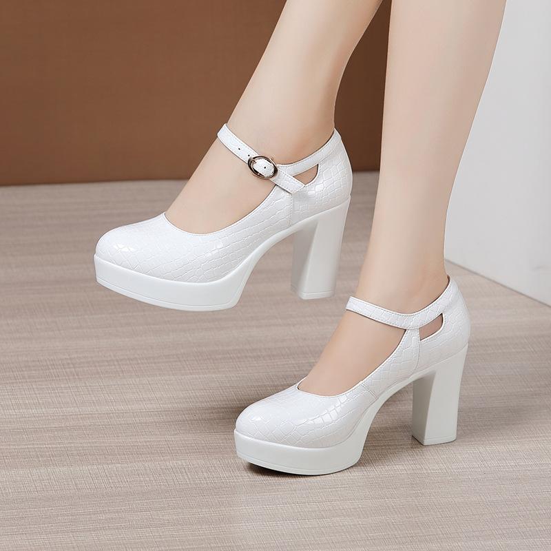 9/12cm Small Size 32-43 Shallow Patent Leather Shoes Women Mary Janes 2024 Spring Block Heels Shoes Platform Pumps Office Women