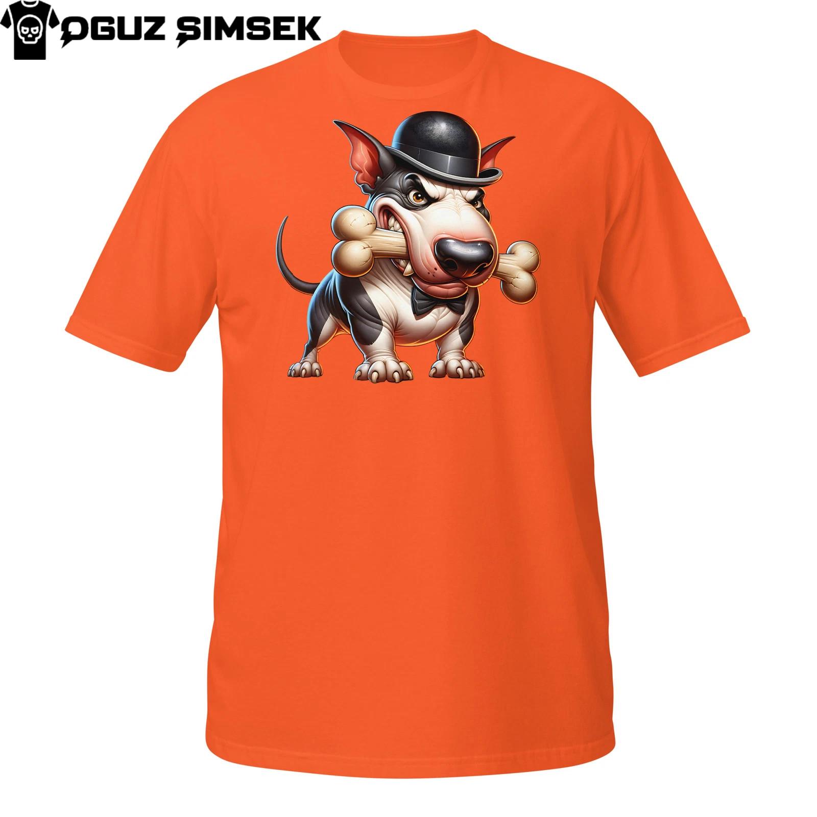 Gentleman Bull Terrier T-Shirt Mens Womens Tees Top | Grumpy Dog with Hat and Bone | Funny Classy Pup L