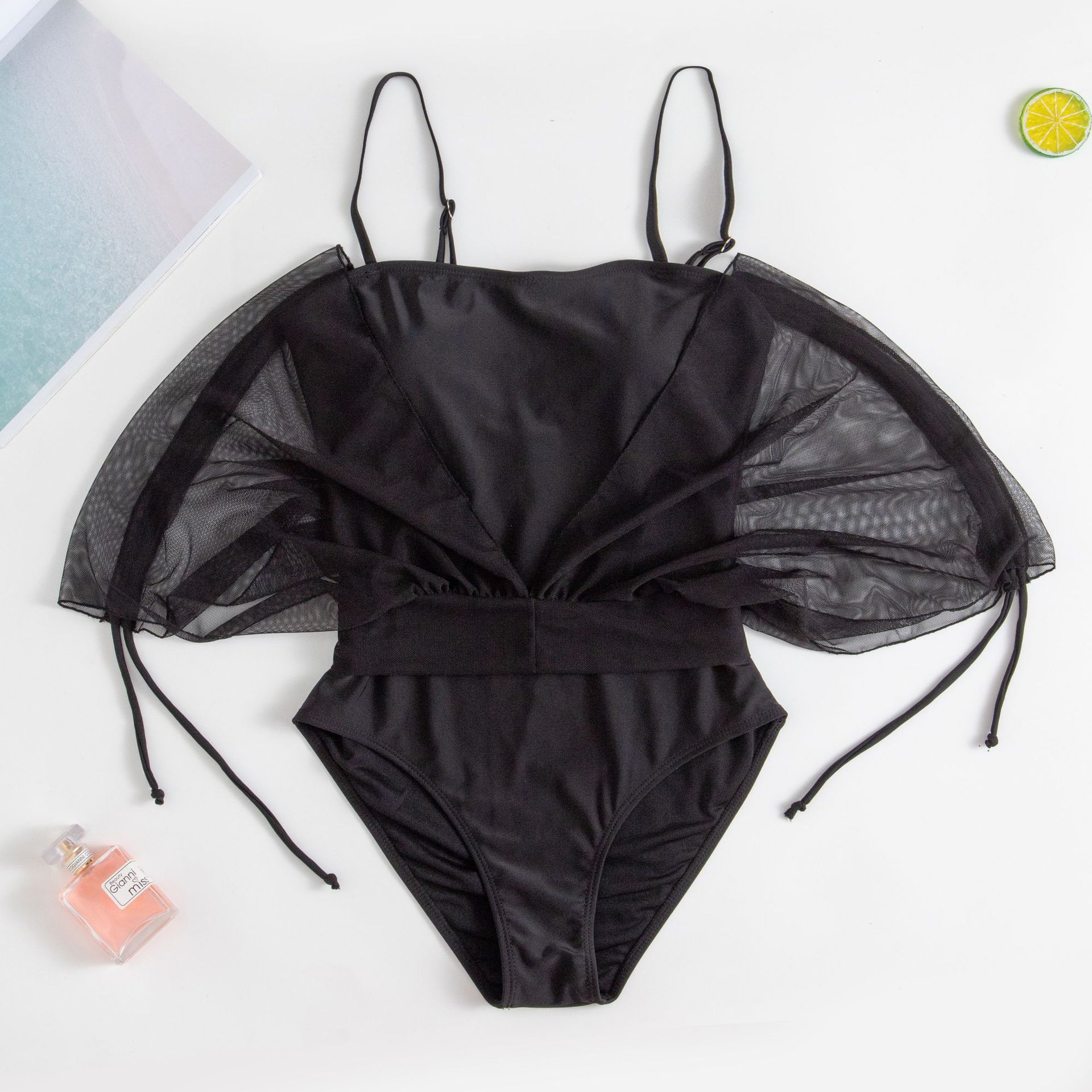 

Сексуальный женский купальник, черная сетка, бикини, пляжная одежда, купальные костюмы, цельный купальник L чёрный