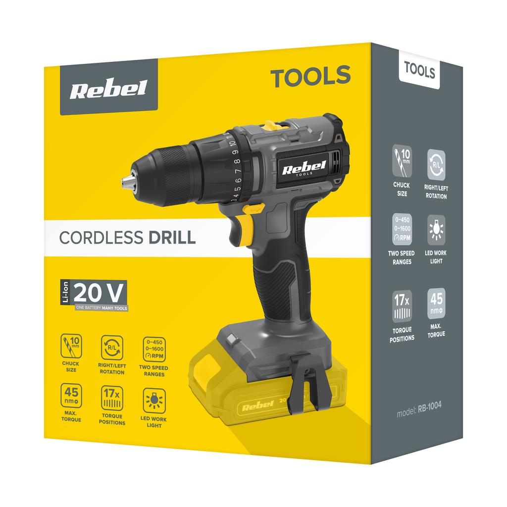 Rebel 20V Brushless Cordless Drill Driver 2 Ah