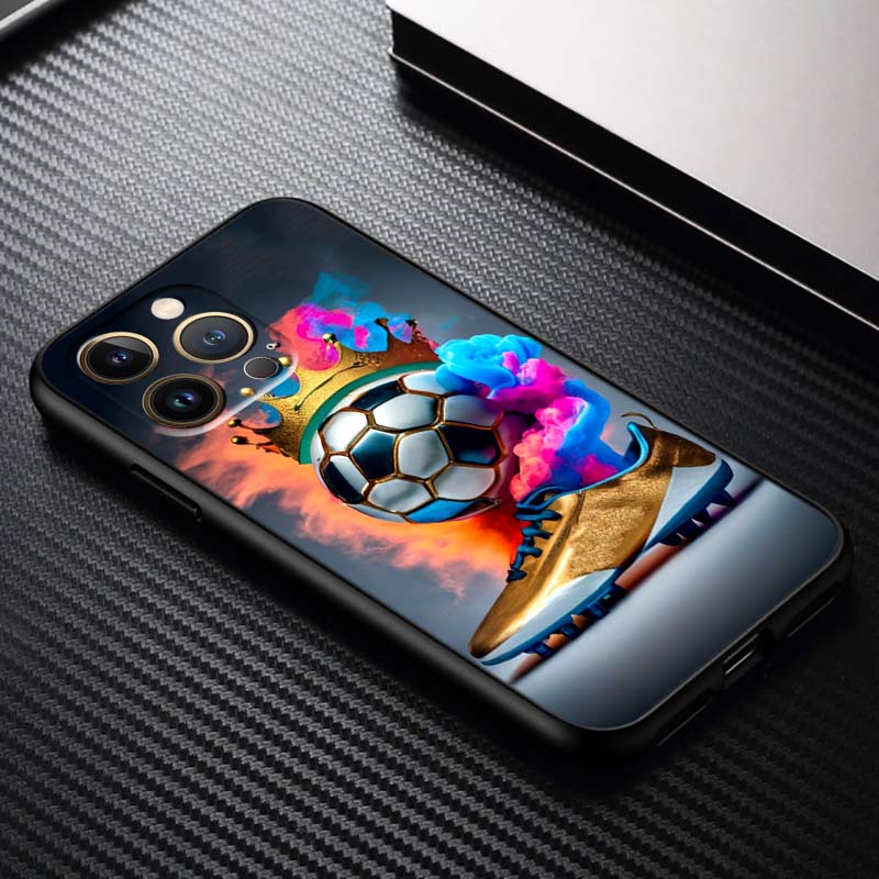 Fashionable football cool Phone Case For Apple iPhone 17 16 16E 15 14 13 12 11 Pro Max Plus Black Soft Silicone