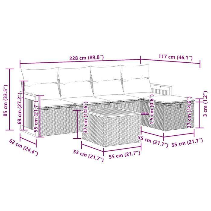 VidaXL Garden Lounge Set 6 Pcs with Grey Cushions Wicker 3326023