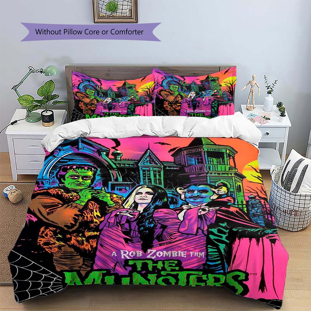The Munsters Pattern Bedding Set Quilt Cover Pillowcase Home Decor Gift (1 * duvet cover + 2 * pillowcase, without core)